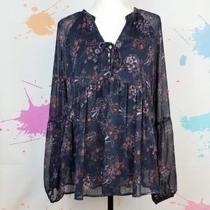 KNOX ROSE Navy Blue Sheer Lined Blouse Women's XXL